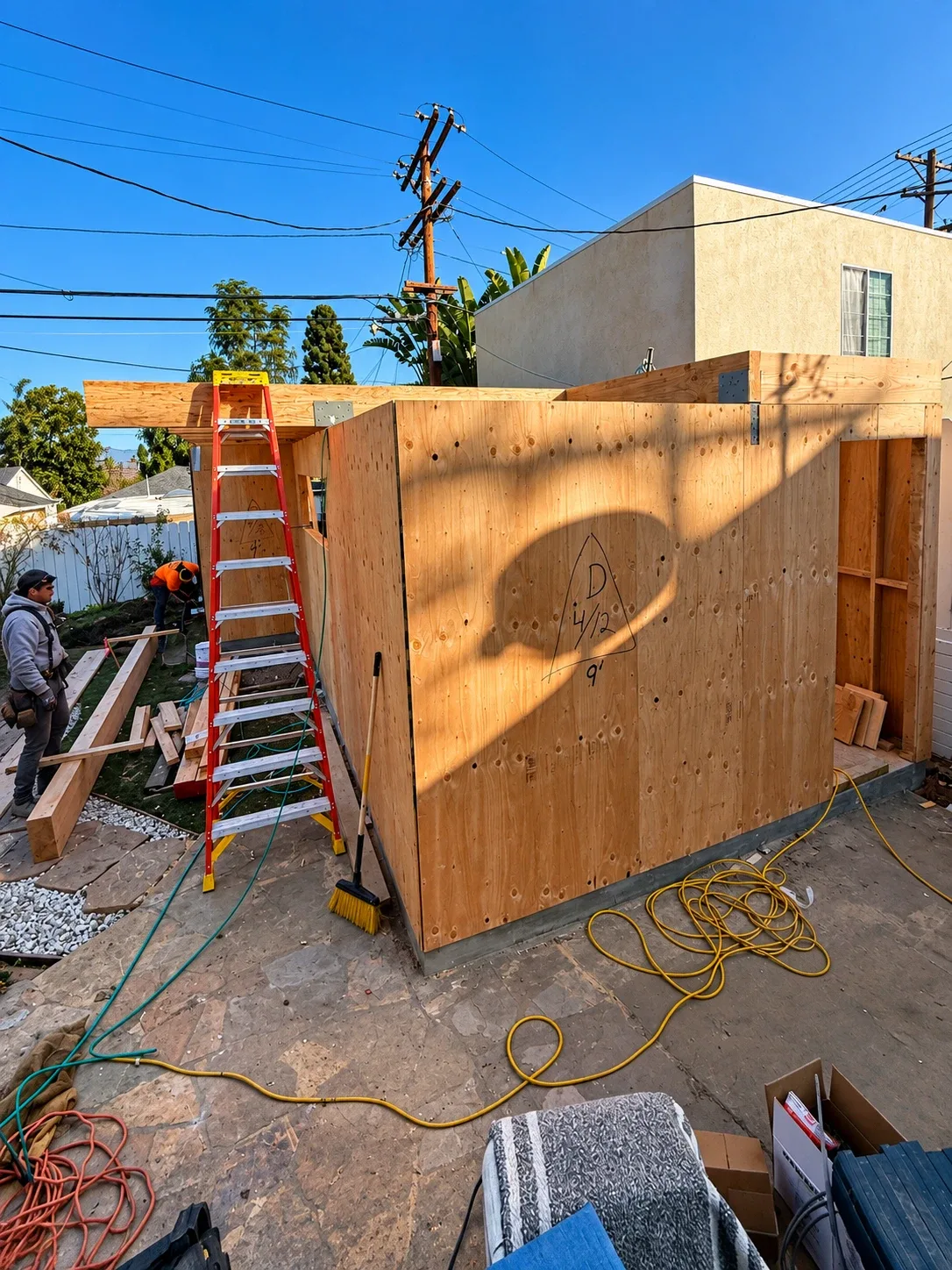 Framing and plywood sheathing, Encino ADU