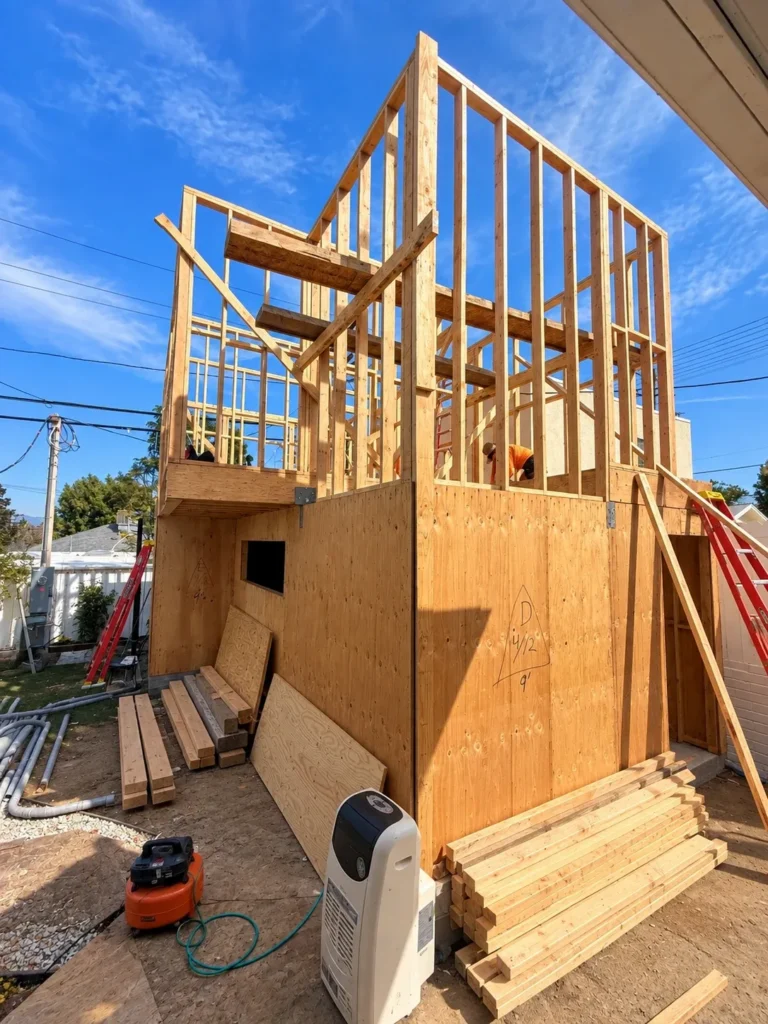 Second-floor wall framing, Encino ADU