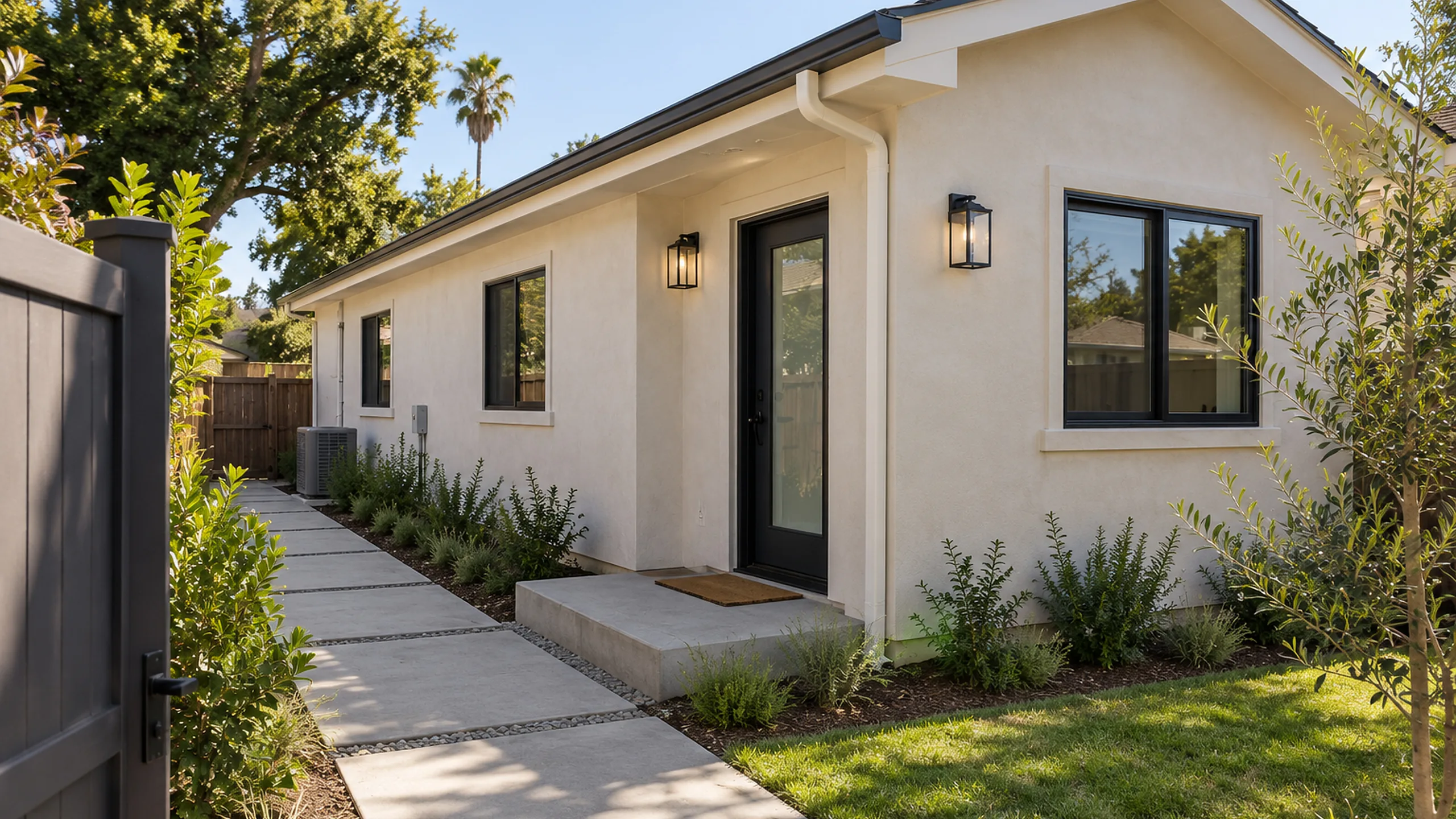 Exterior and entry of the detached ADU we built in Sherman Oaks