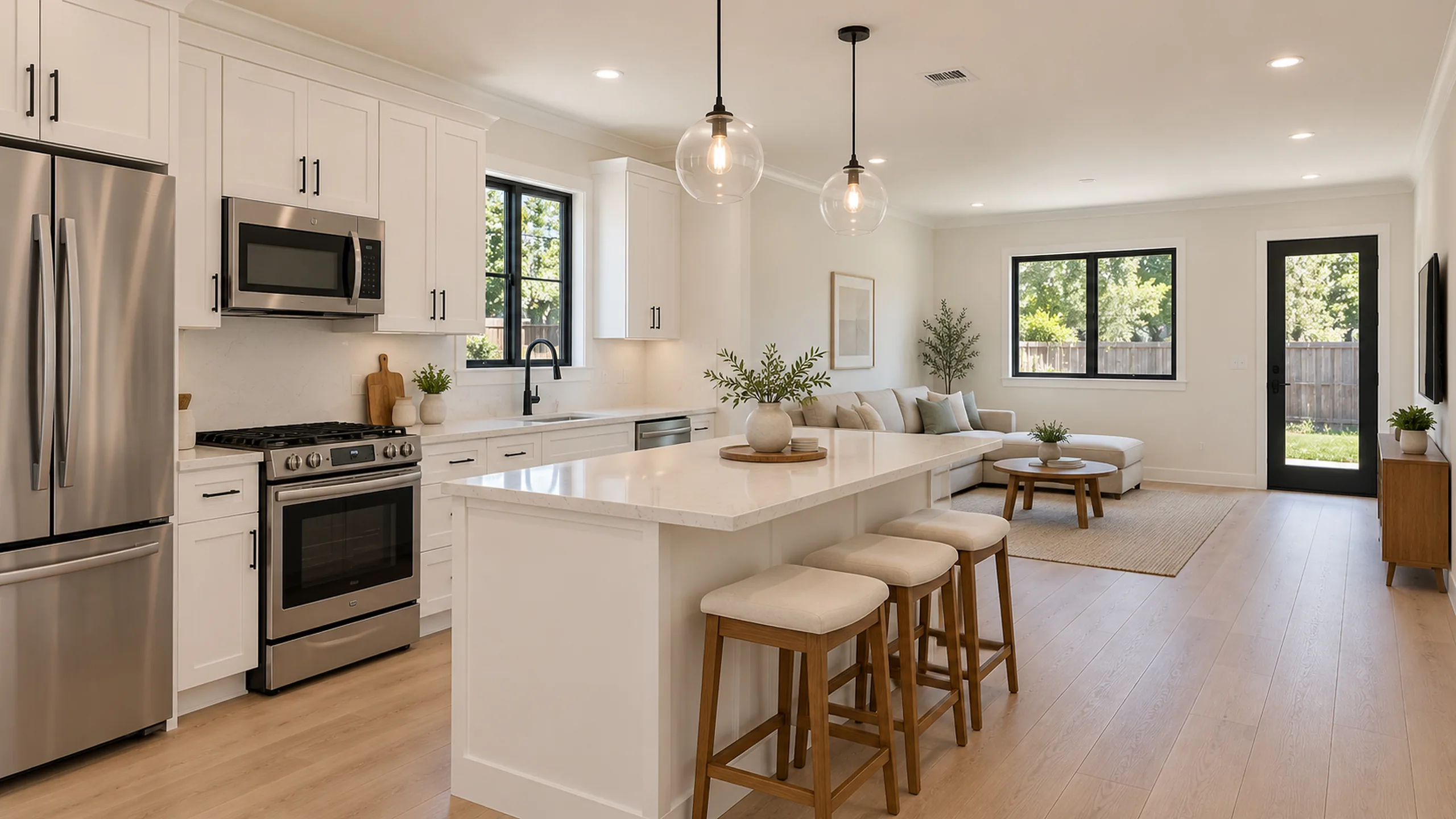 Kitchen and living area inside the Sherman Oaks ADU