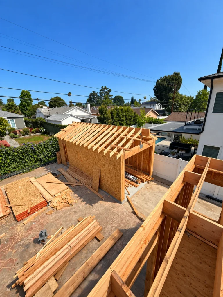 Roof framing on the Encino project