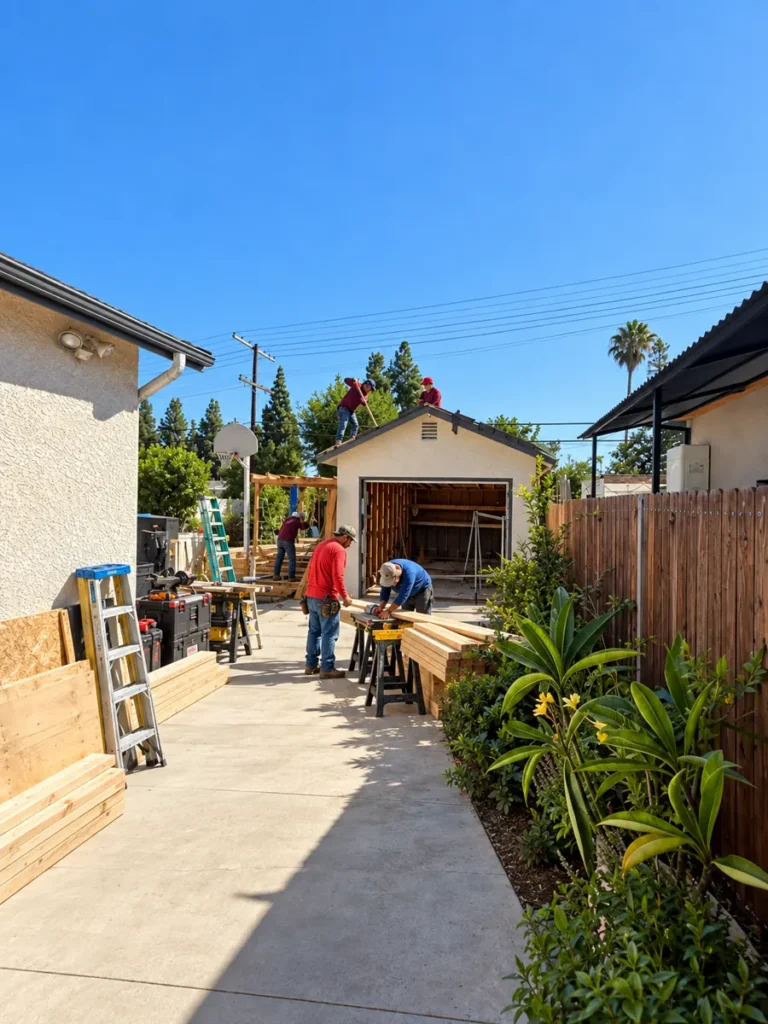 Crew doing demolition on site before the Encino ADU build