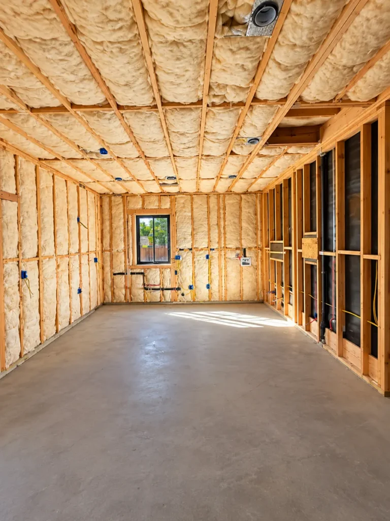 Insulation in the walls and ceiling of the Encino ADU
