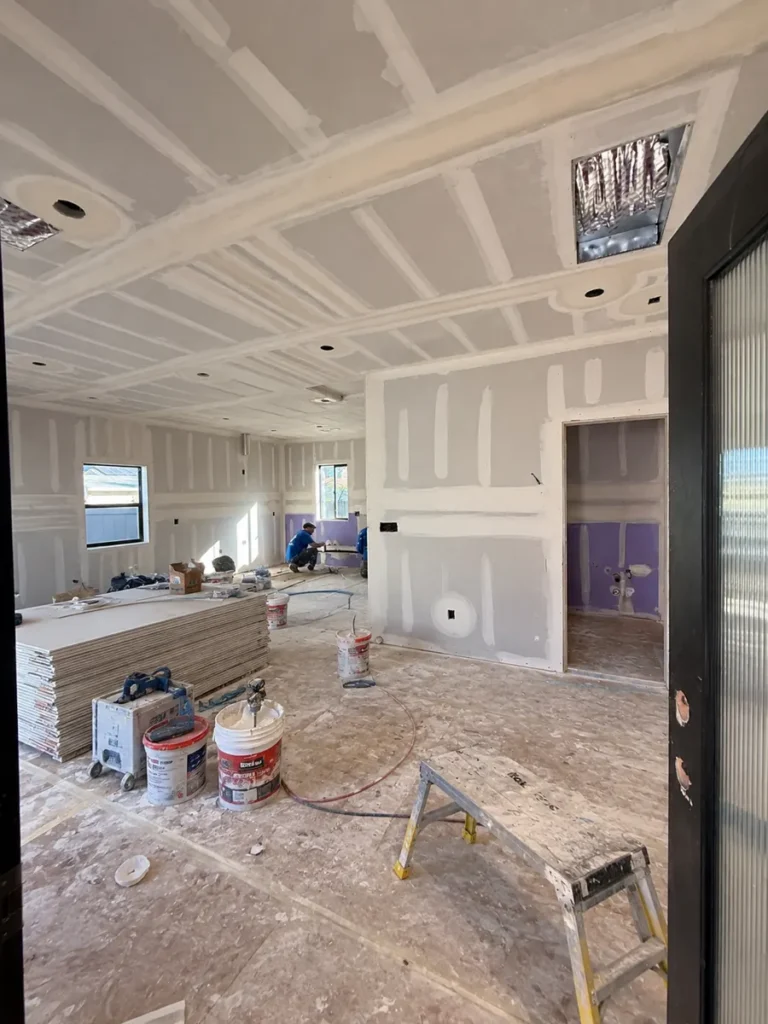 Drywall hung, taped and mudded inside the Encino ADU