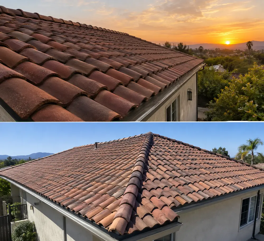 Clay barrel tile roof with a new gutter line along the eave