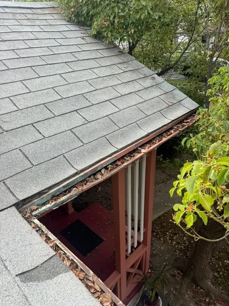 Clogged gutter at the eave